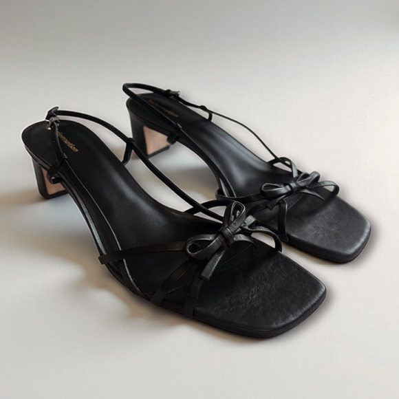 Reformation Sally Slingback Leather Bow Heels Black - Picture 4 of 6